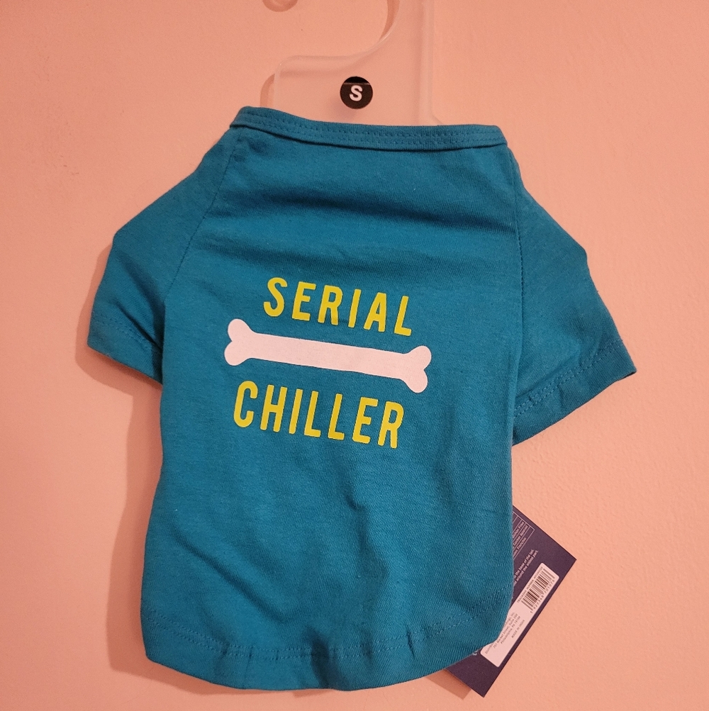 Teal Small Dog 'Serial Chiller' Tee Shirt, S, NWT
